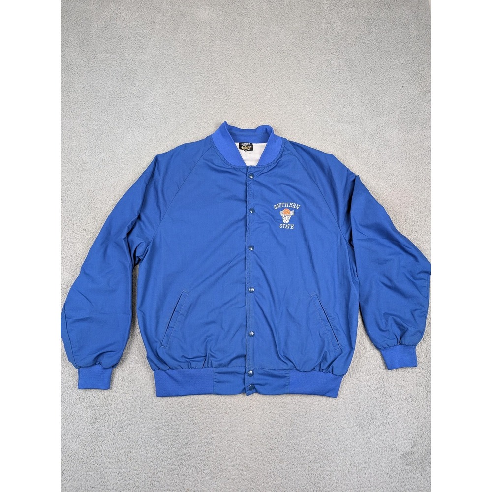 Vintage Southern State Jacket Mens XL Blue Basketball Coach Snap Front 80s